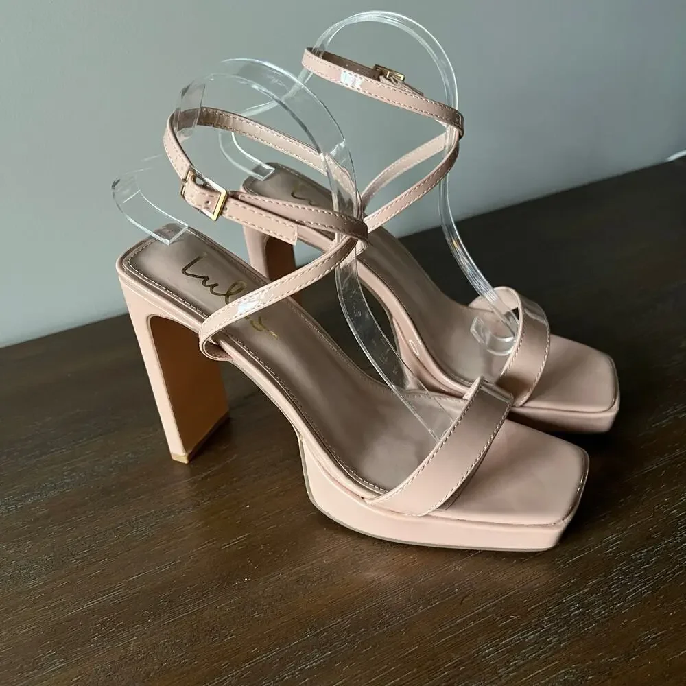 Lulus Woman’s Konoku Light Nude Platform Ankle Strap‎ High Heel Sandals- Size 10